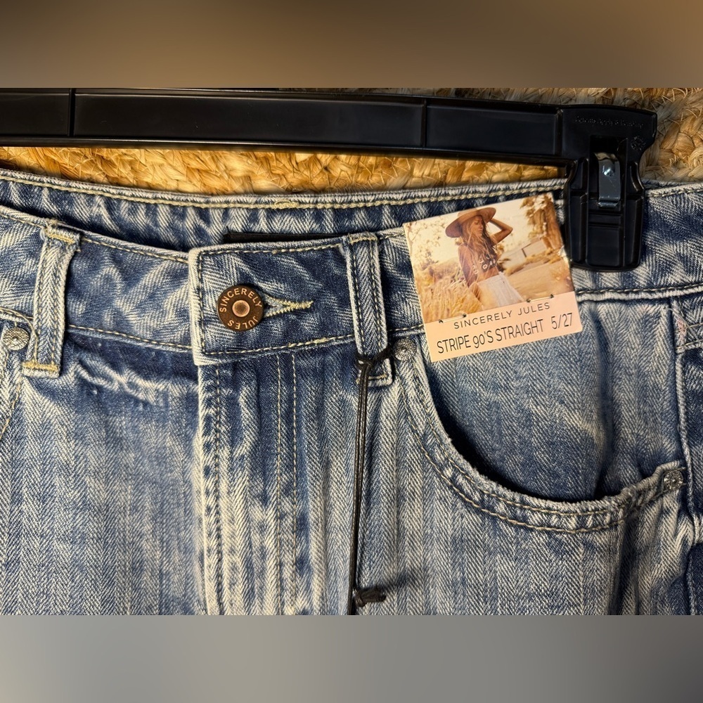 Sincerely Jules Striped 90's Straight Denim Jeans,Medium Wash,Women's Size 5/27 - Picture 4 of 10